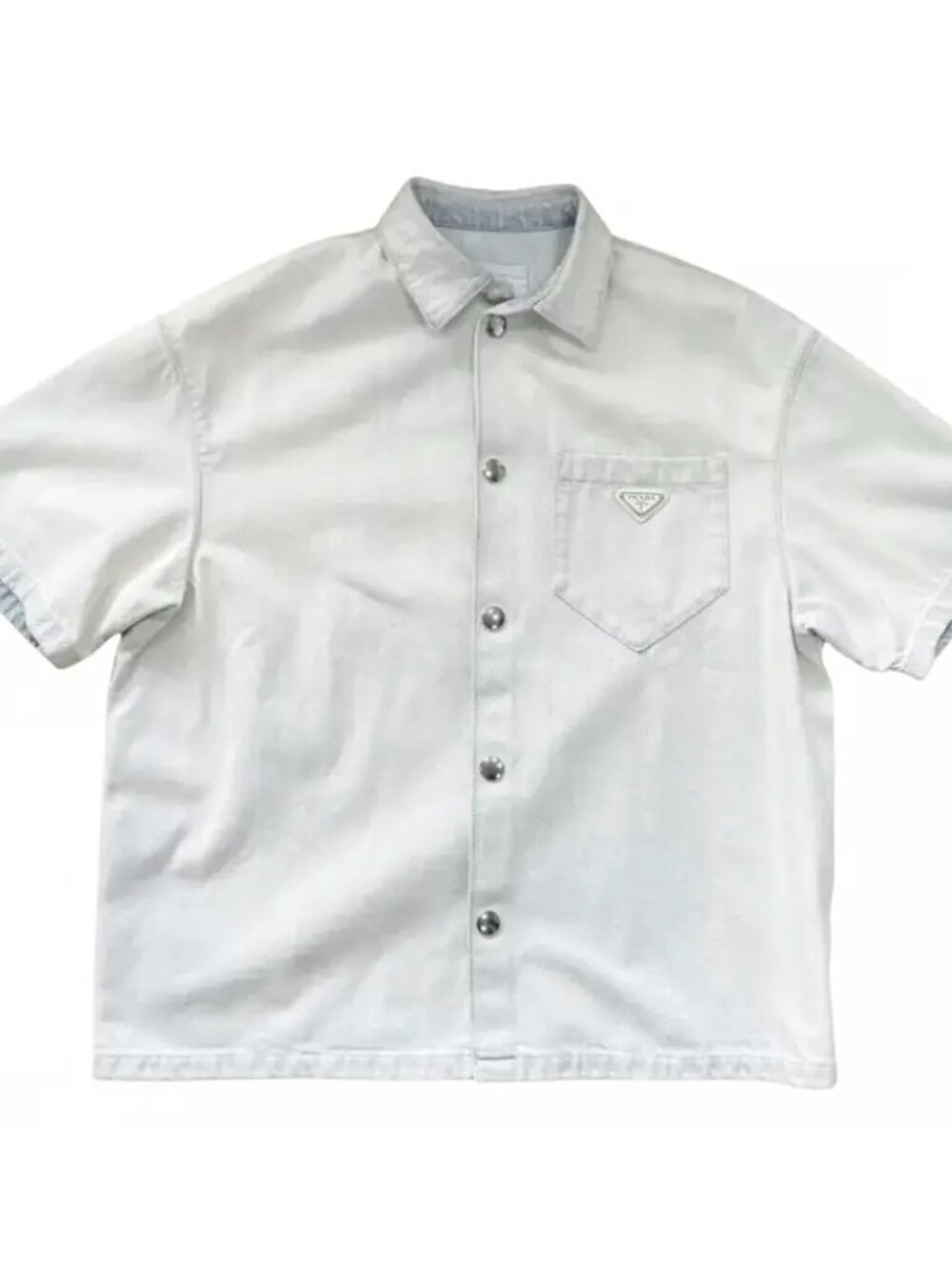 Prada Bleached Indigo Denim Shirt S/S – Cream / Off White Logo Pocket Size L